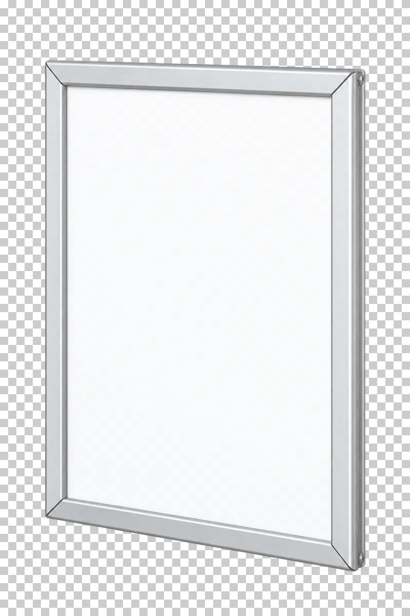 A slim aluminium wall-mounted snap frame surrounding a blank white poster.
