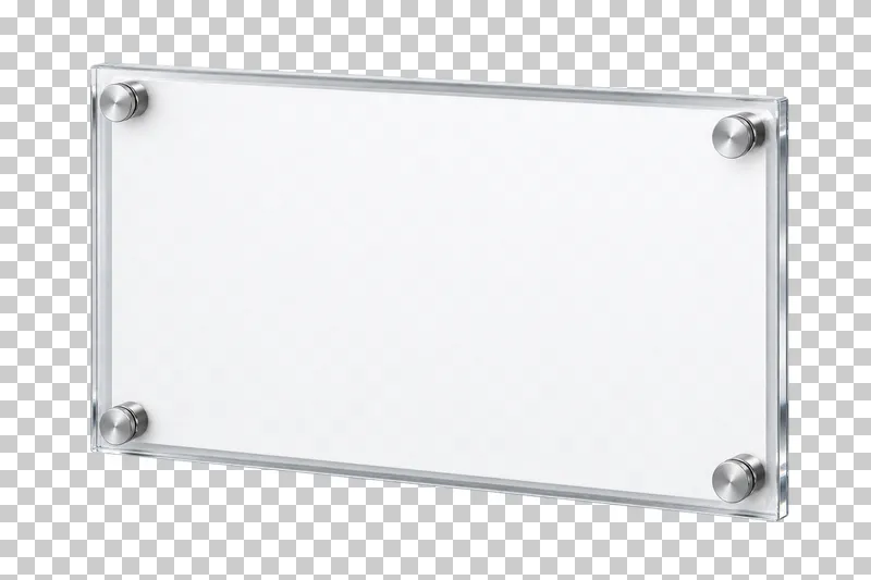 A white-backed acrylic wall plaque with four silver standoffs.