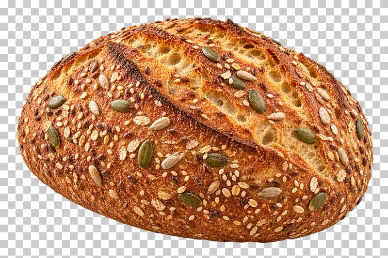 An oval wholegrain loaf with a mixed pumpkin, sunflower and sesame seed crust.