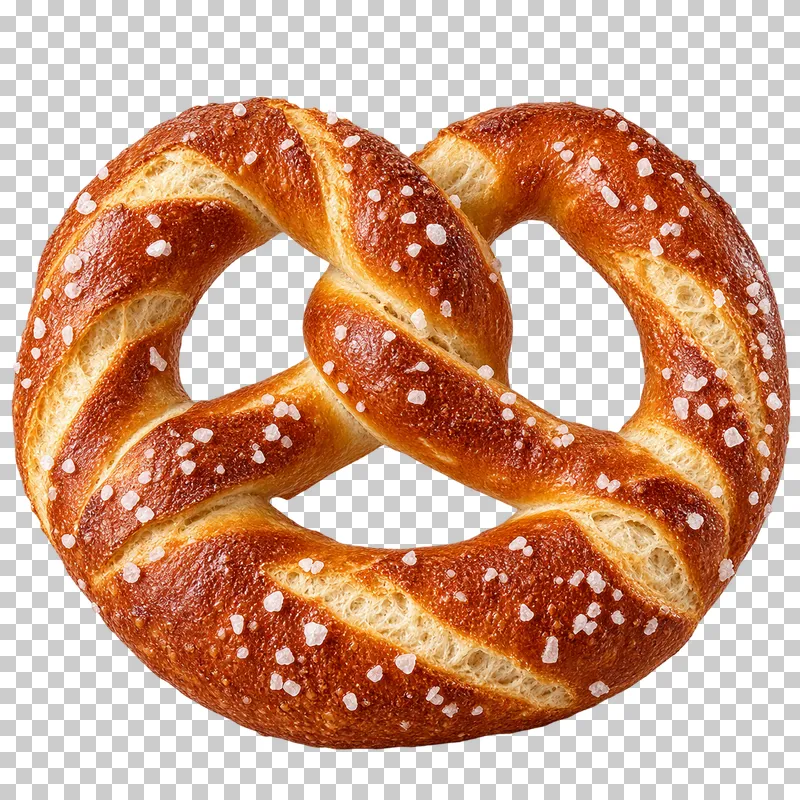 A salted soft pretzel with a central twist and three open holes.