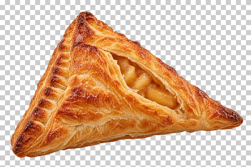 A triangular apple turnover with crisp puff-pastry edges and a visible apple pocket.