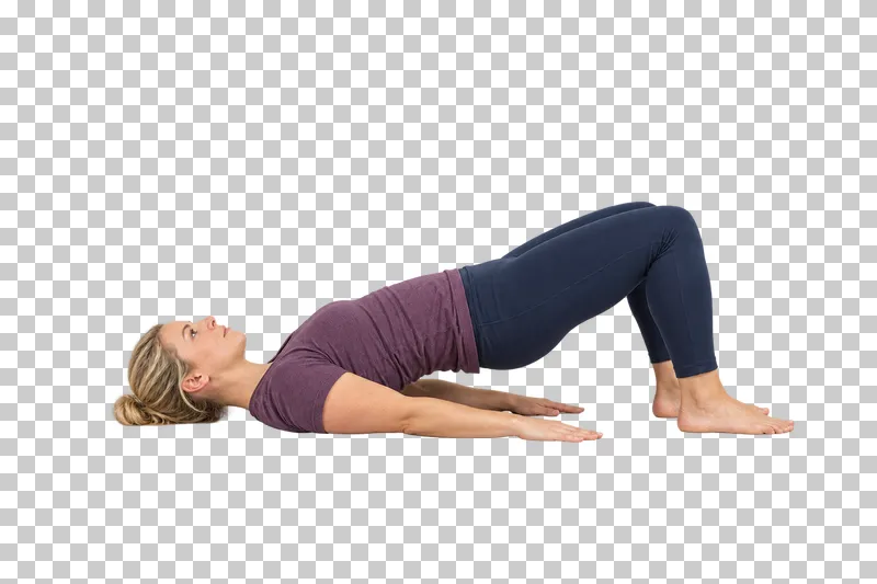A fictional adult in bridge pose, shown full body in natural photographic style.