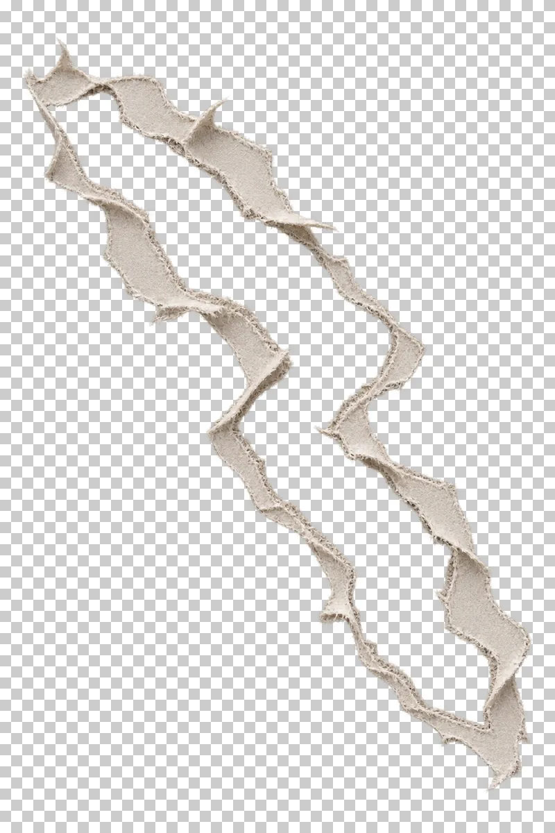 A diagonal zigzag opening bordered by narrow torn paper rims and small attached folds.