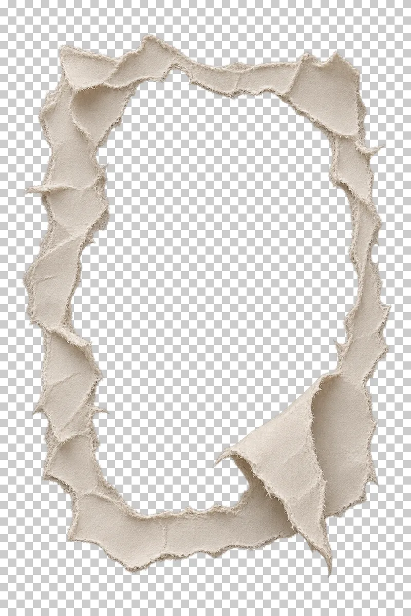 A lightly crumpled tall paper frame with a large attached tongue folded across its lower-right corner.