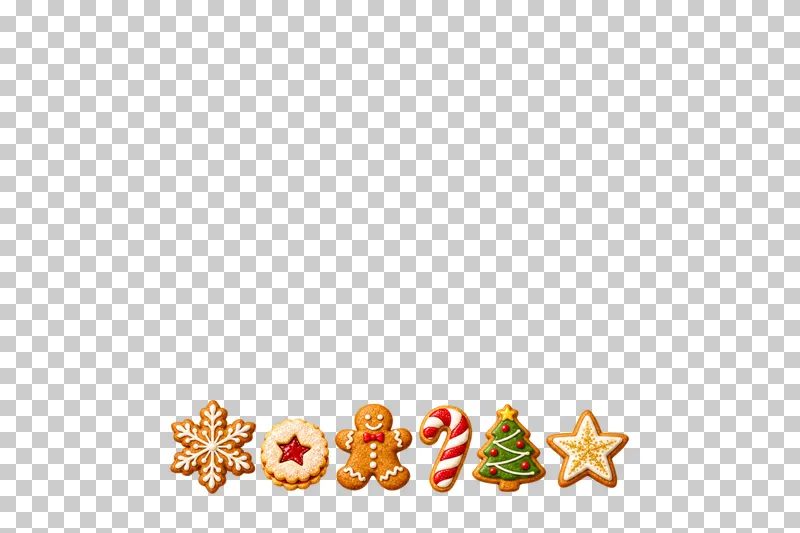 A low row of six mixed Christmas cookies with a large transparent area above.