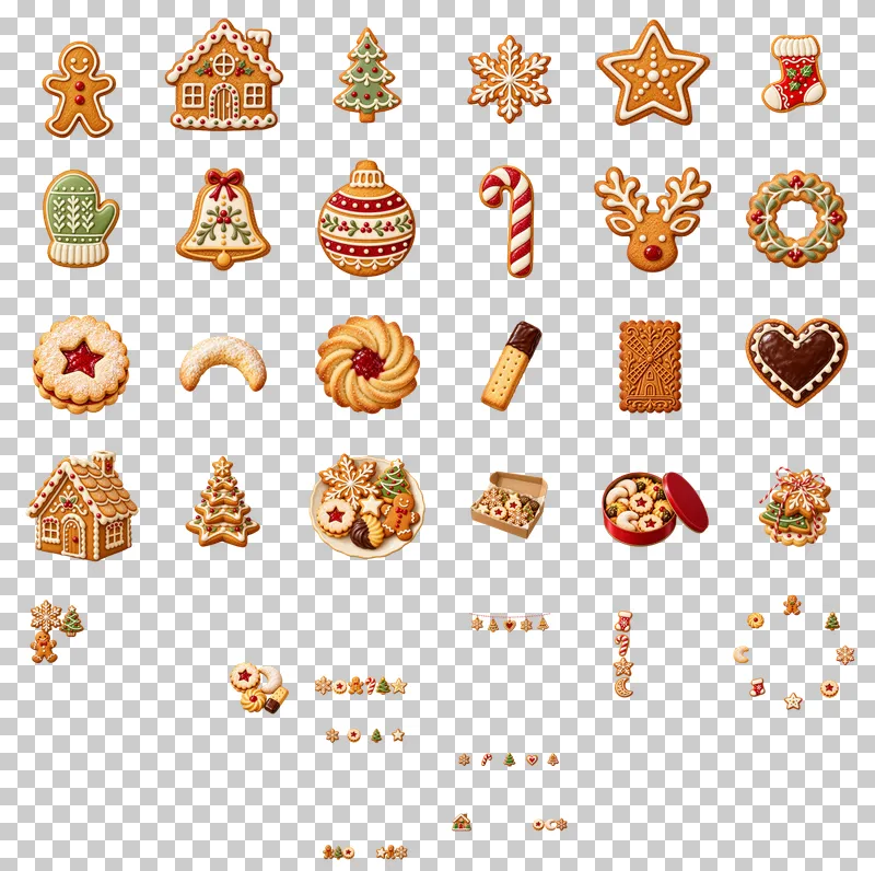 Christmas Cookies and Gingerbread Watercolor PNG Collection: all 32 elements in one grid