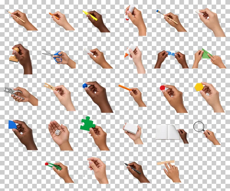School Activity Hands Photo PNG Collection: all 28 elements in one grid