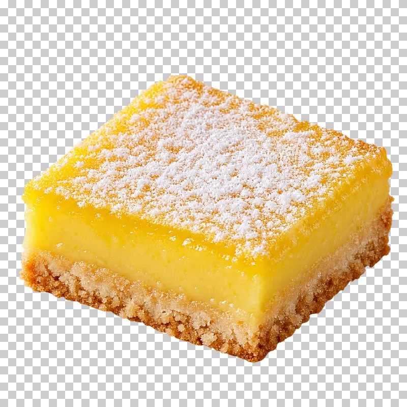 Square lemon custard bar with a thick shortbread base and a light sugar coating