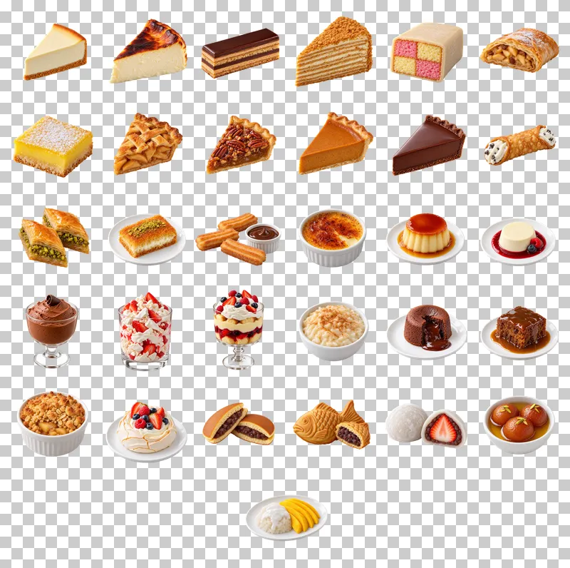 International Dessert Menu Photo PNG Collection: all 31 elements in one grid