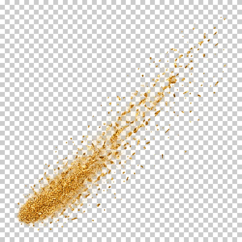 A diagonal spray of tiny irregular gold fragments from a compact lower-left origin.