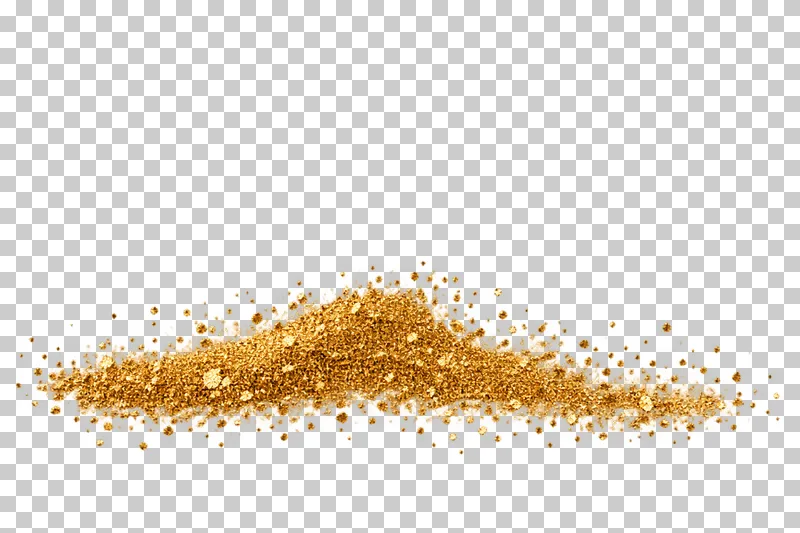 A low gold glitter mound with loose grains spilling to the sides.
