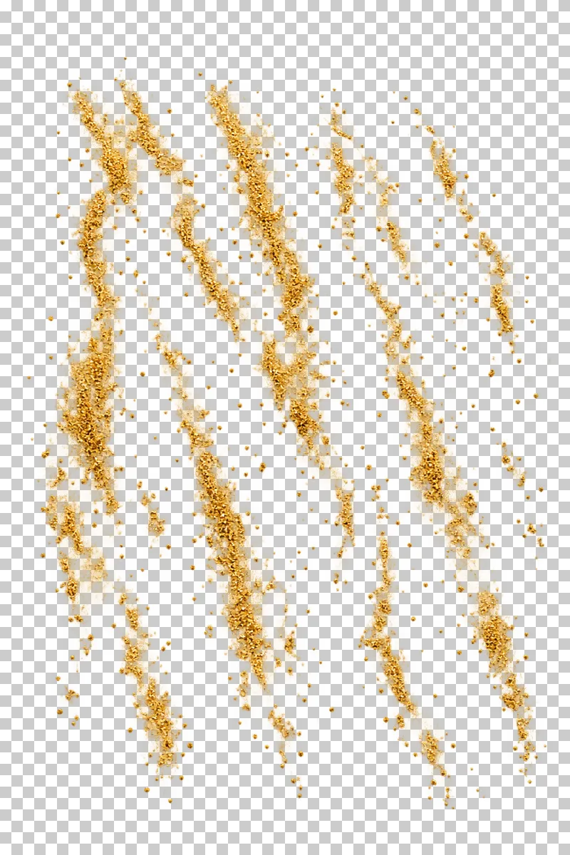 Unequal broken strands of falling fine gold particles with open gaps between them.