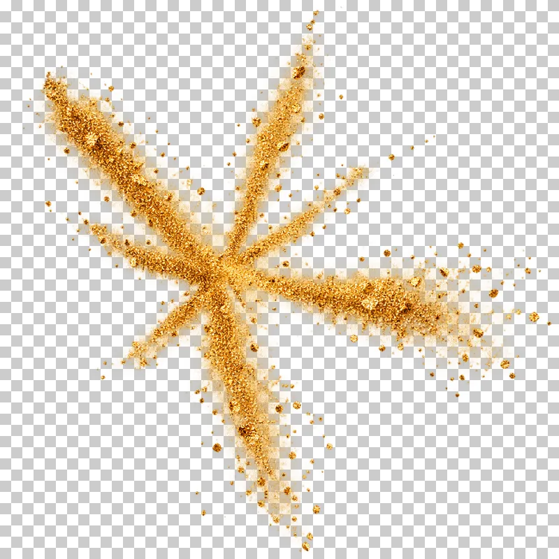 An uneven radial eruption of fine gold powder with separated jets.
