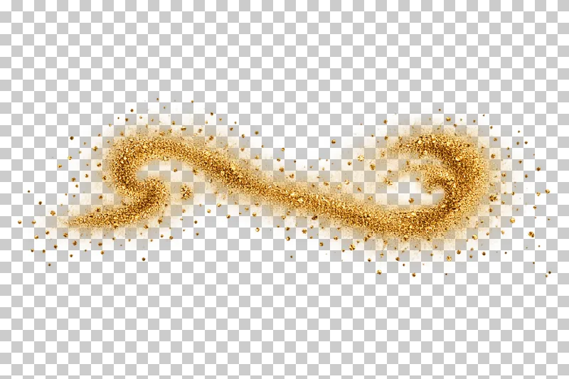 A windblown gold powder band with two unequal curling eddies.