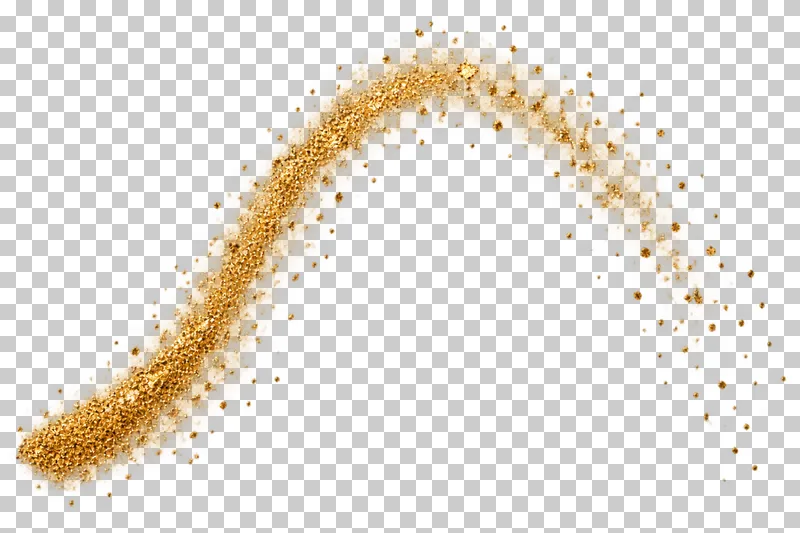 A rising warm gold glitter arc with a thinning scattered tail.