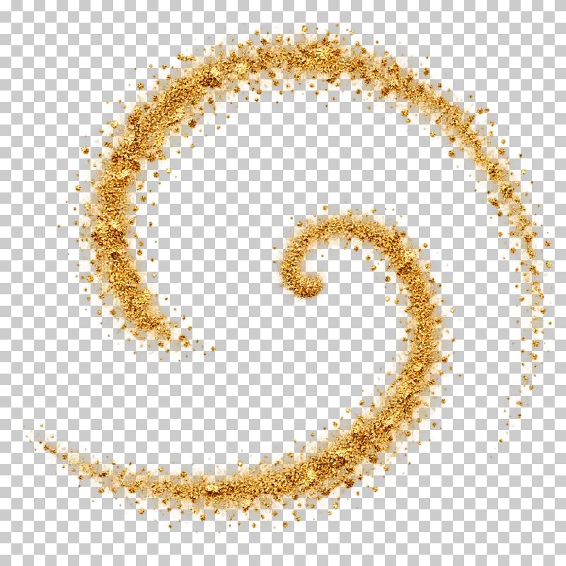 An open spiral of gold powder with a visible inward curl and separated turns.