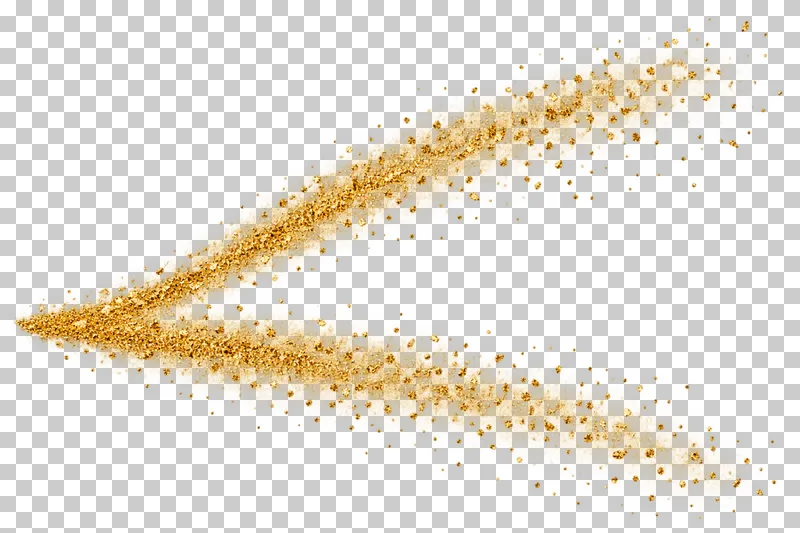 A forked granular gold wake with two unequal branches.