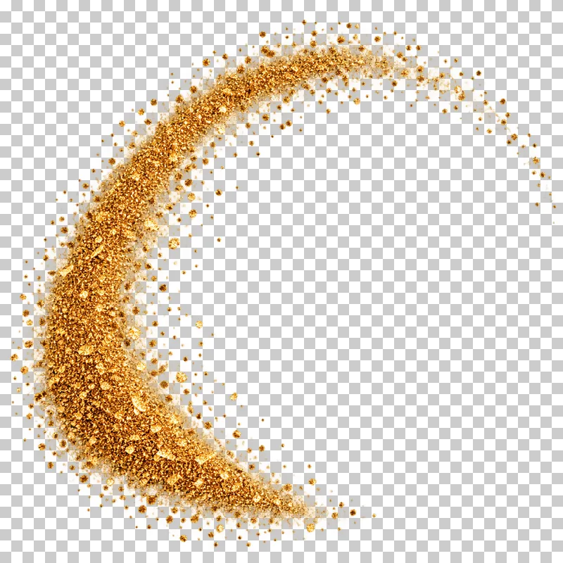 A packed gold glitter crescent tapering toward both tips.