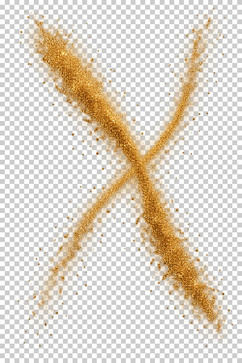 Two unequal gold powder cascades crossing once.