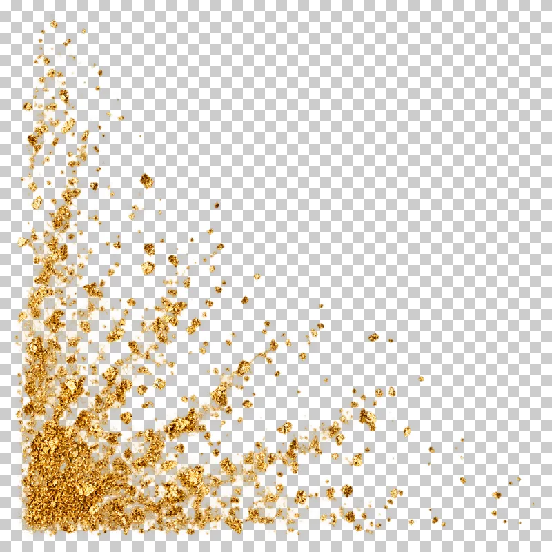 An open corner fan of small irregular torn gold fragments.
