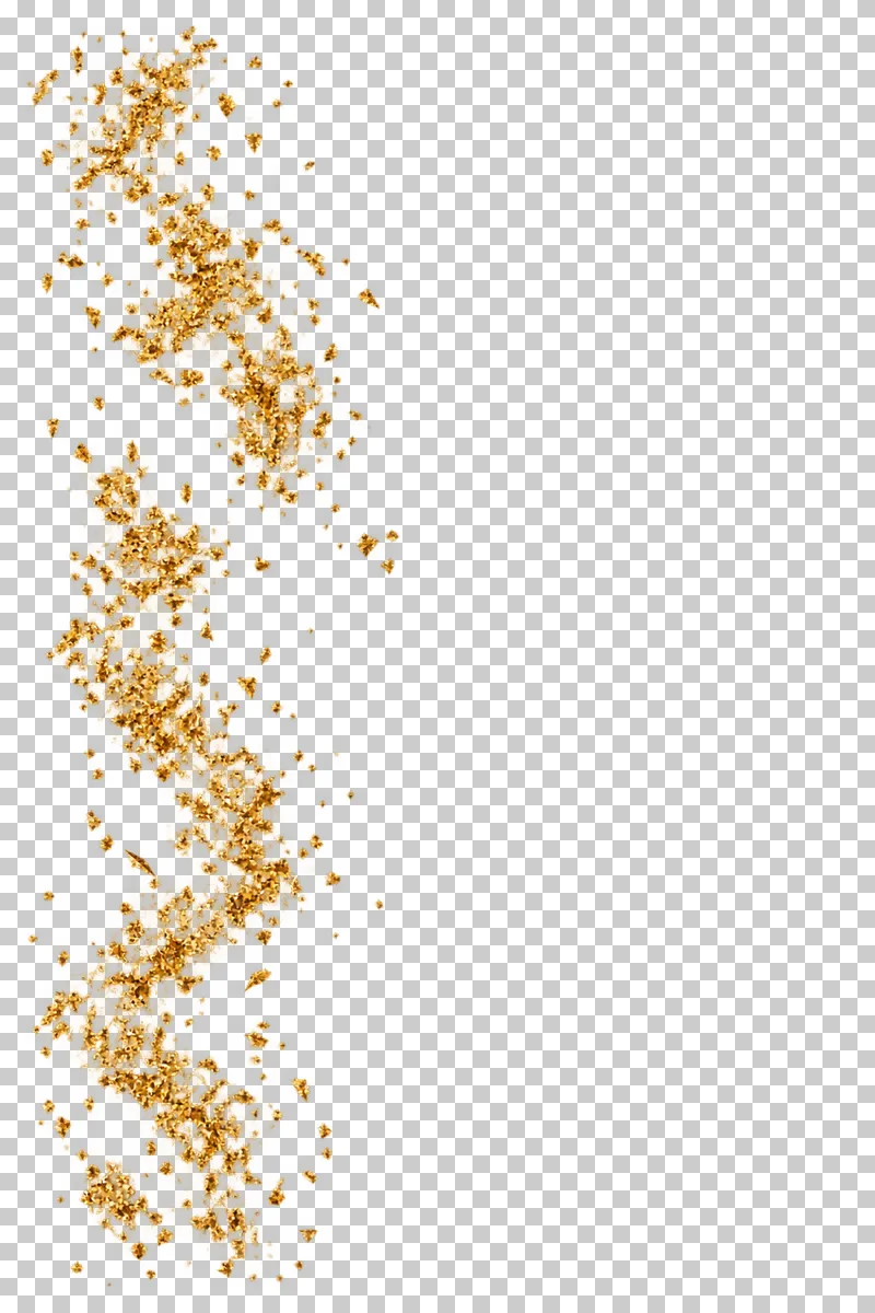 A perforated left fringe of separated tiny angular gold fragment islands.