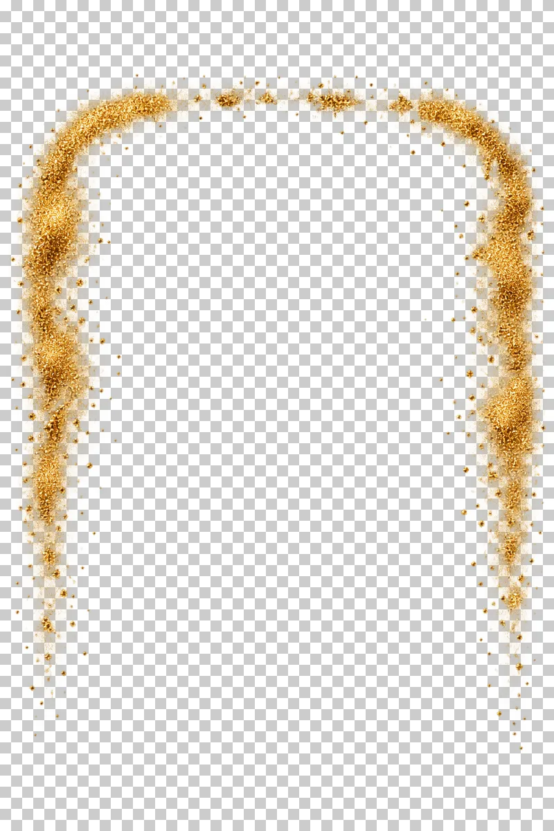 Unequal gold powder side cascades joined by a sparse top arch with an open bottom.