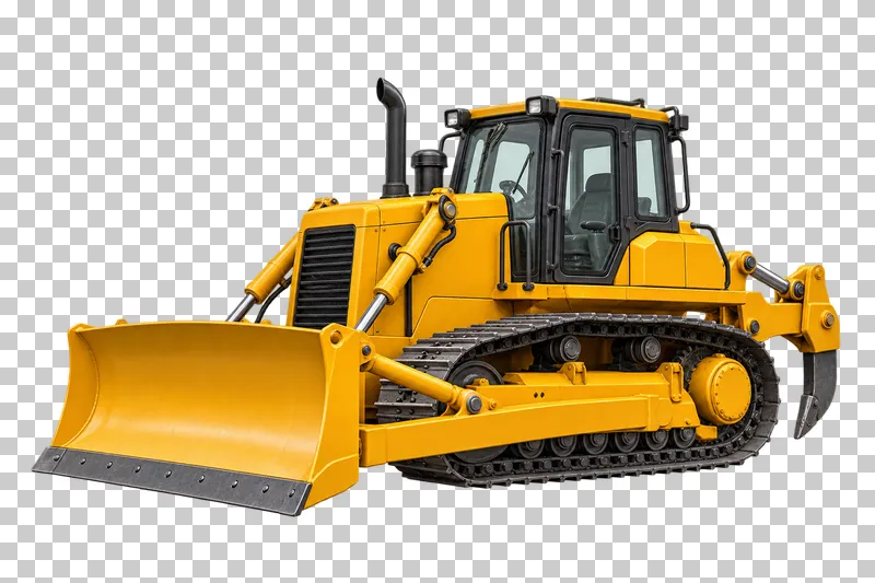 A yellow crawler bulldozer with a front blade and rear ripper.