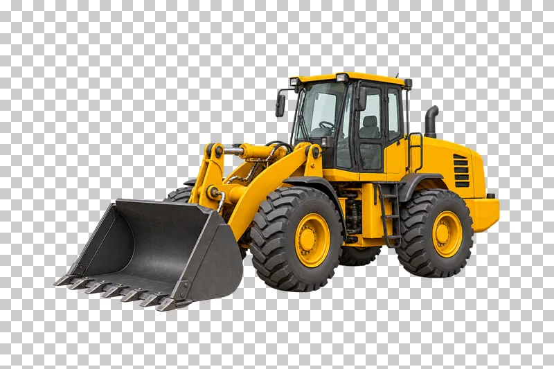 A yellow articulated wheel loader with a low front bucket and an empty glazed cab.
