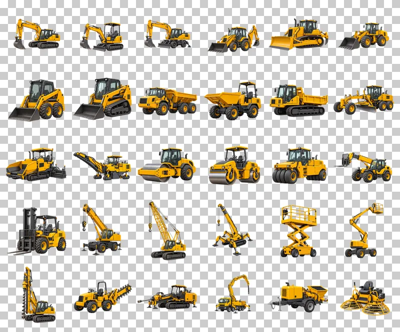 Construction Machinery Photo PNG Collection: all 30 elements in one grid