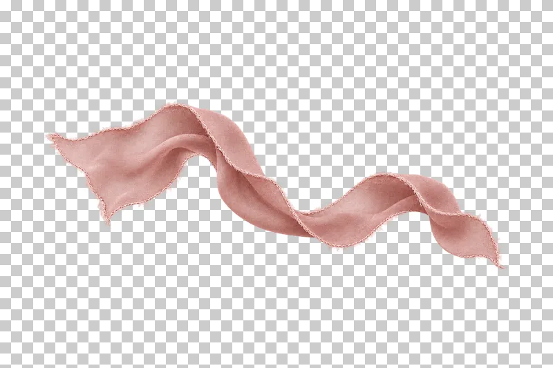 A loose dusty-rose silk strip following a shallow S-shaped curve with complete frayed ends.
