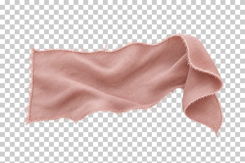 A short dusty-rose silk ribbon length with one flat end and a softly rolled-back terminal lip.
