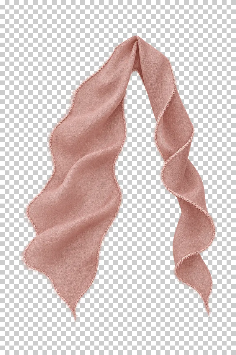 A single dusty-rose silk strip folded at its apex into two long unequal hanging tails without a knot.