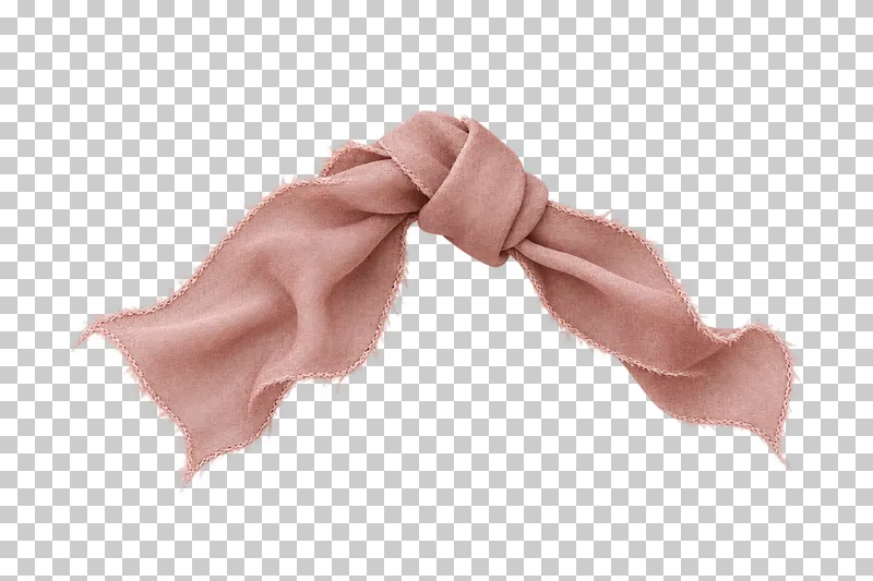 A compact dusty-rose silk overhand knot with two short loosely fanned tails.