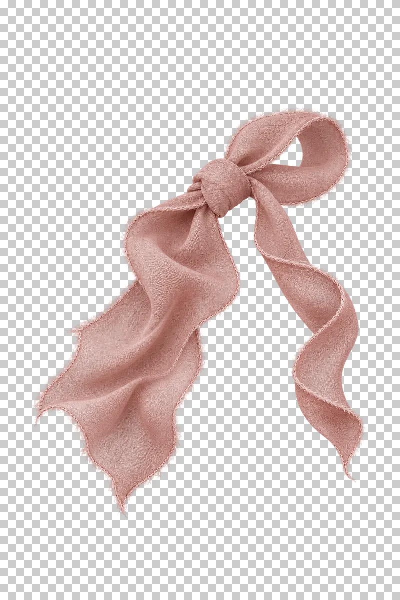 A dusty-rose silk half-bow with one open loop and two unequal trailing tails.