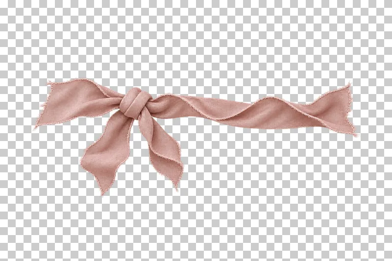 A long horizontal dusty-rose silk band with an off-center knot and two short downward tails.