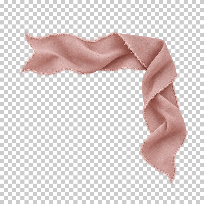 A continuous dusty-rose silk strip folded through a right-angle corner with unequal arms.
