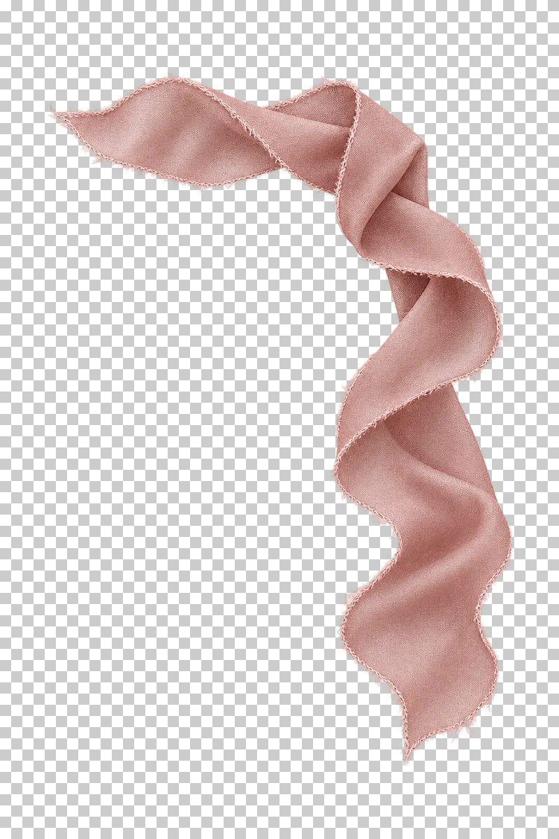 A dusty-rose silk upper-corner accent with a short horizontal arm and one long falling side tail.