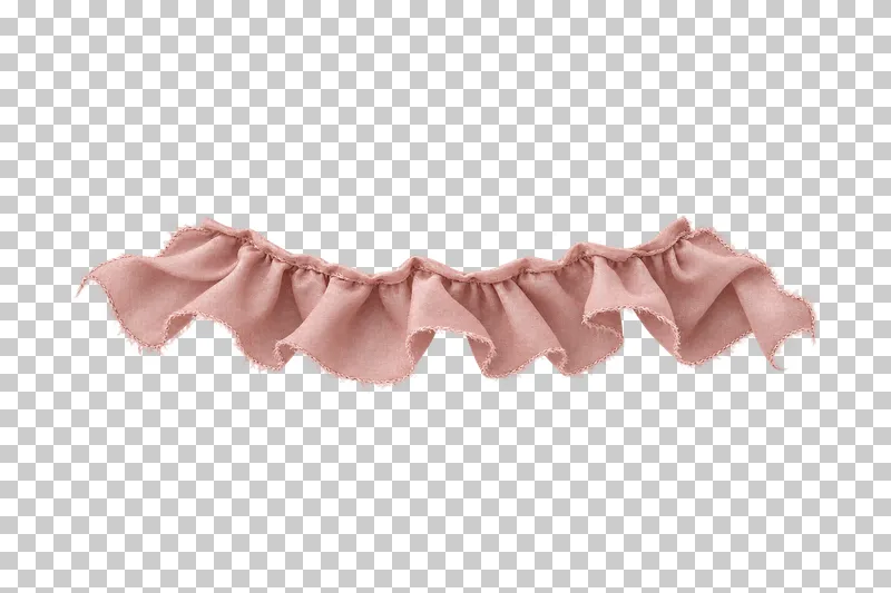 A low horizontal dusty-rose silk ruffle with irregular gathers and a softly flared lower edge.
