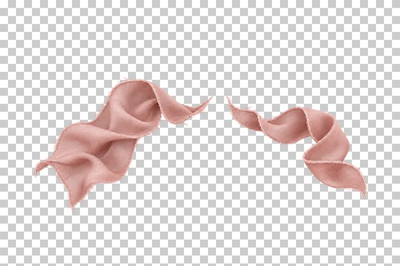Two unequal curled dusty-rose silk pieces facing each other across a clear central gap.