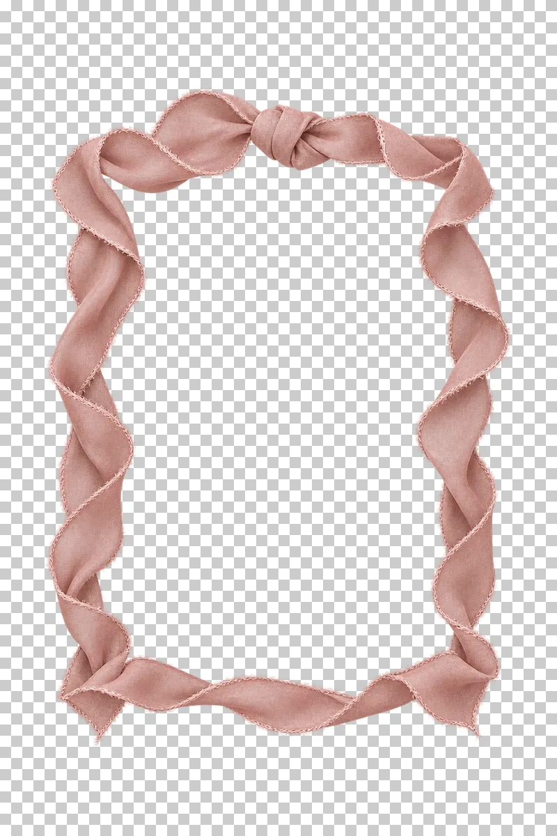 A tall rectangular dusty-rose silk ribbon frame with soft folded corners and a small top-center knot.