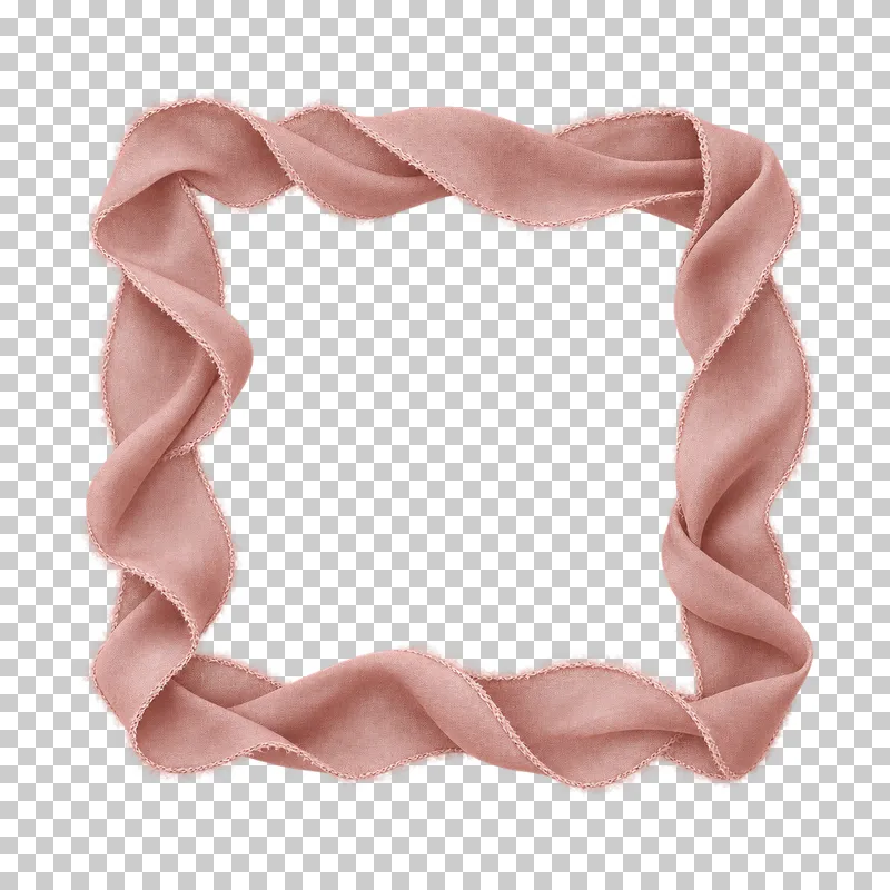 A square dusty-rose silk ribbon frame with soft folded corners and no knot or tails.