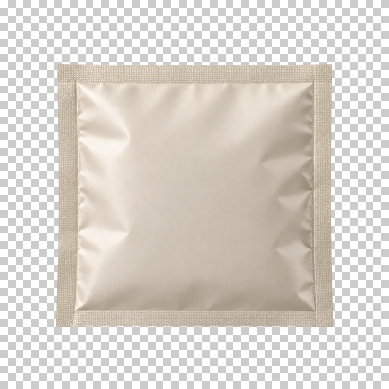A flat square ivory sachet with four narrow sealed borders around a blank central face.