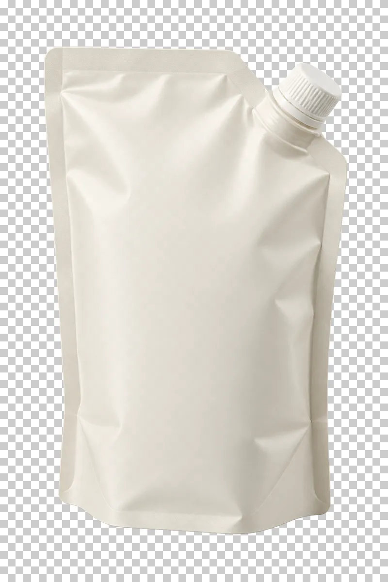 A blank ivory food pouch with a closed screw spout at its upper corner.