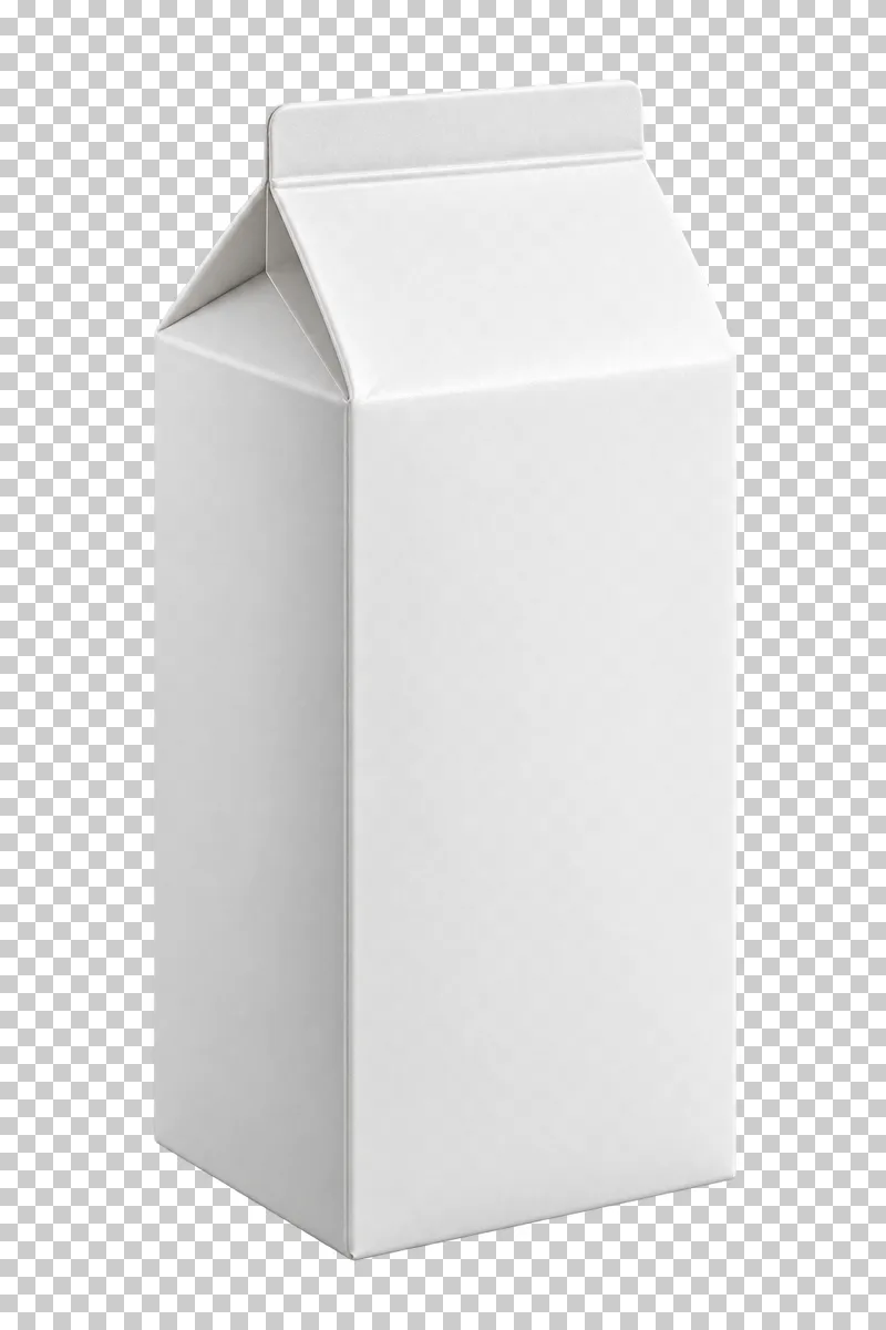 A blank white gable-top beverage carton with folded roof panels and a sealed ridge.