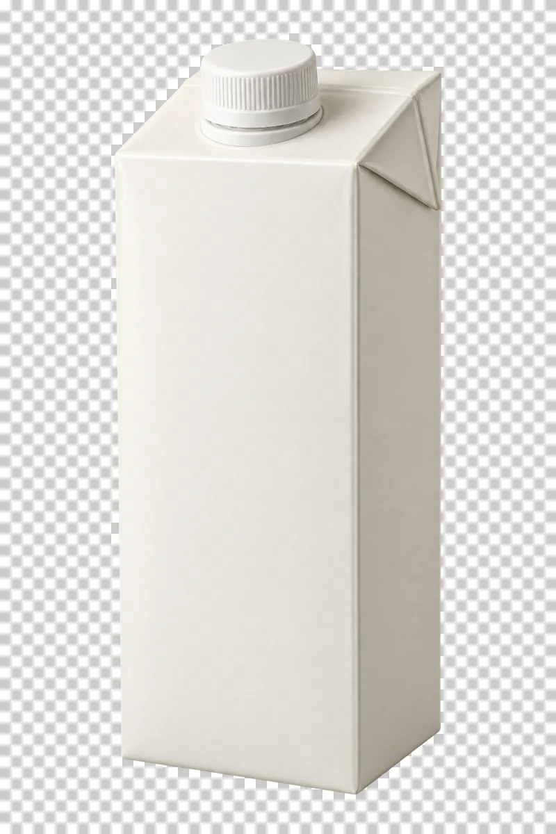 A blank ivory rectangular beverage carton with a closed white screw cap on its top.