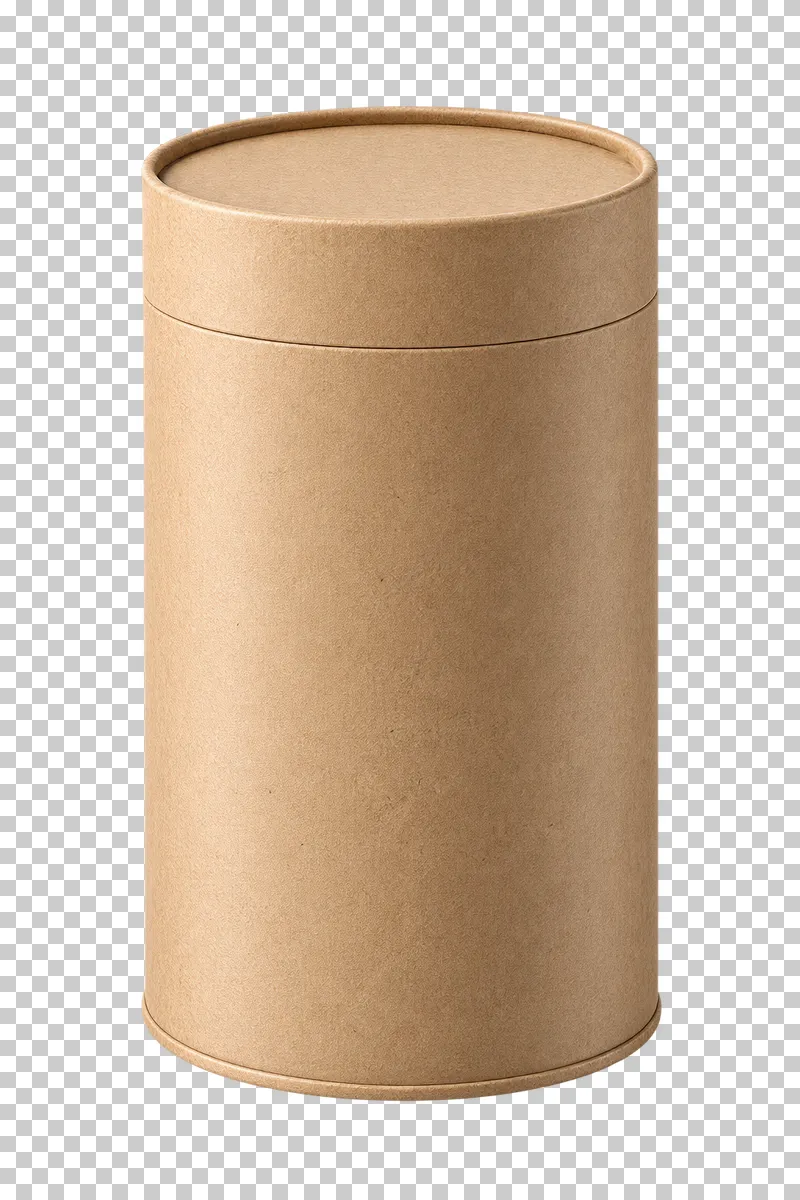 A tall kraft paperboard canister with a fitted round paperboard lid.