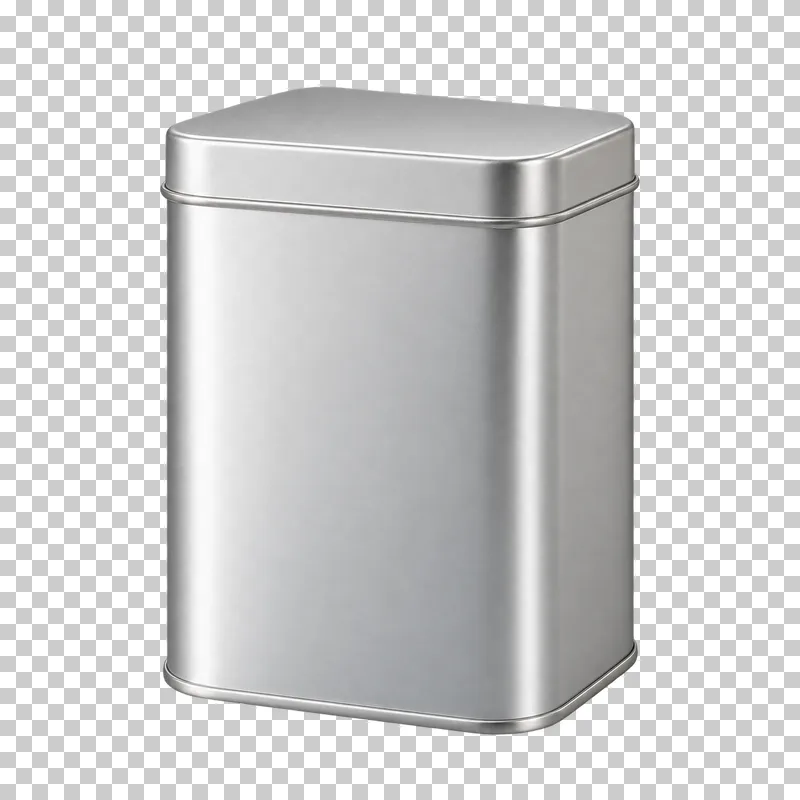A plain rectangular silver spice tin with rounded corners and a fitted lift-off lid.