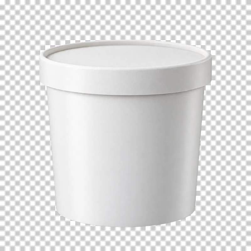 A closed white paper ice cream tub with a fitted paperboard lid.