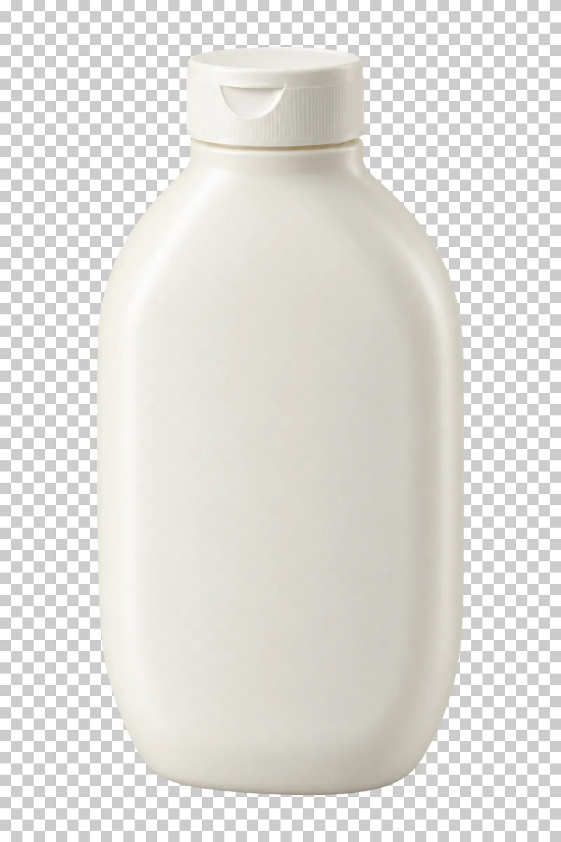 A blank oval ivory sauce squeeze bottle with a closed flip-top cap.