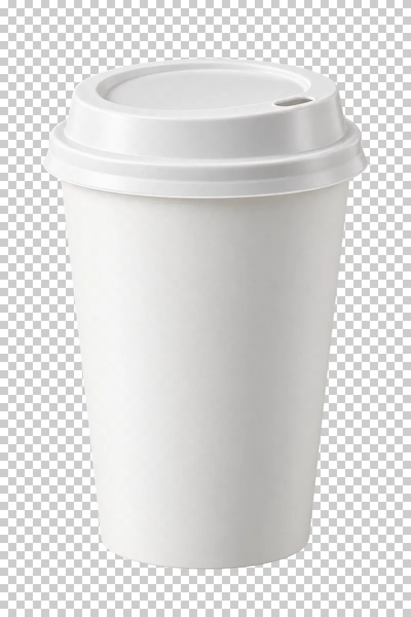 A plain white paper hot-drink cup with a fitted white sipping lid and no sleeve.